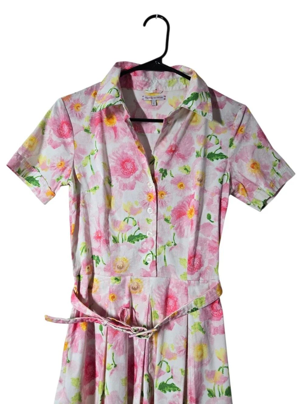 Frances Valentine Isabella Belted Floral Shirt Dress Pink Poppy Pockets